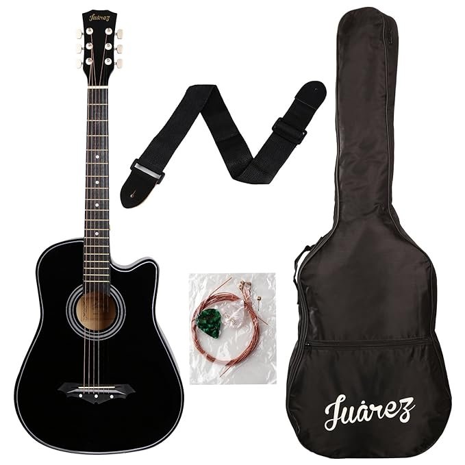 🎸 Juârez Acoustic Guitar Kit, 38 Inch Cutaway (038C) – Black